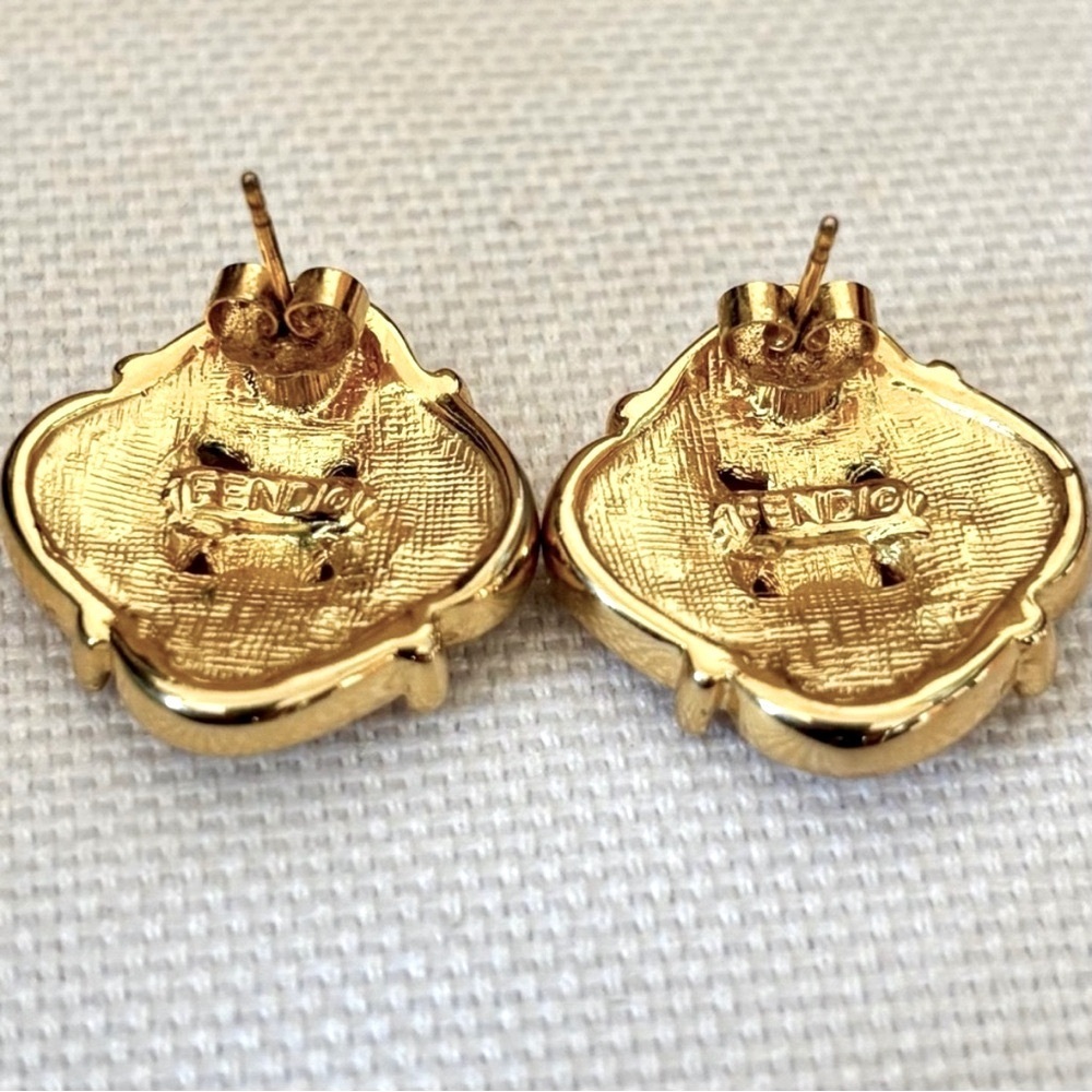 FENDI RARE Vintage Fendi FF Logo Pearl Cluster Pierced Earrings – 90s Runway Era - Picture 3 of 9